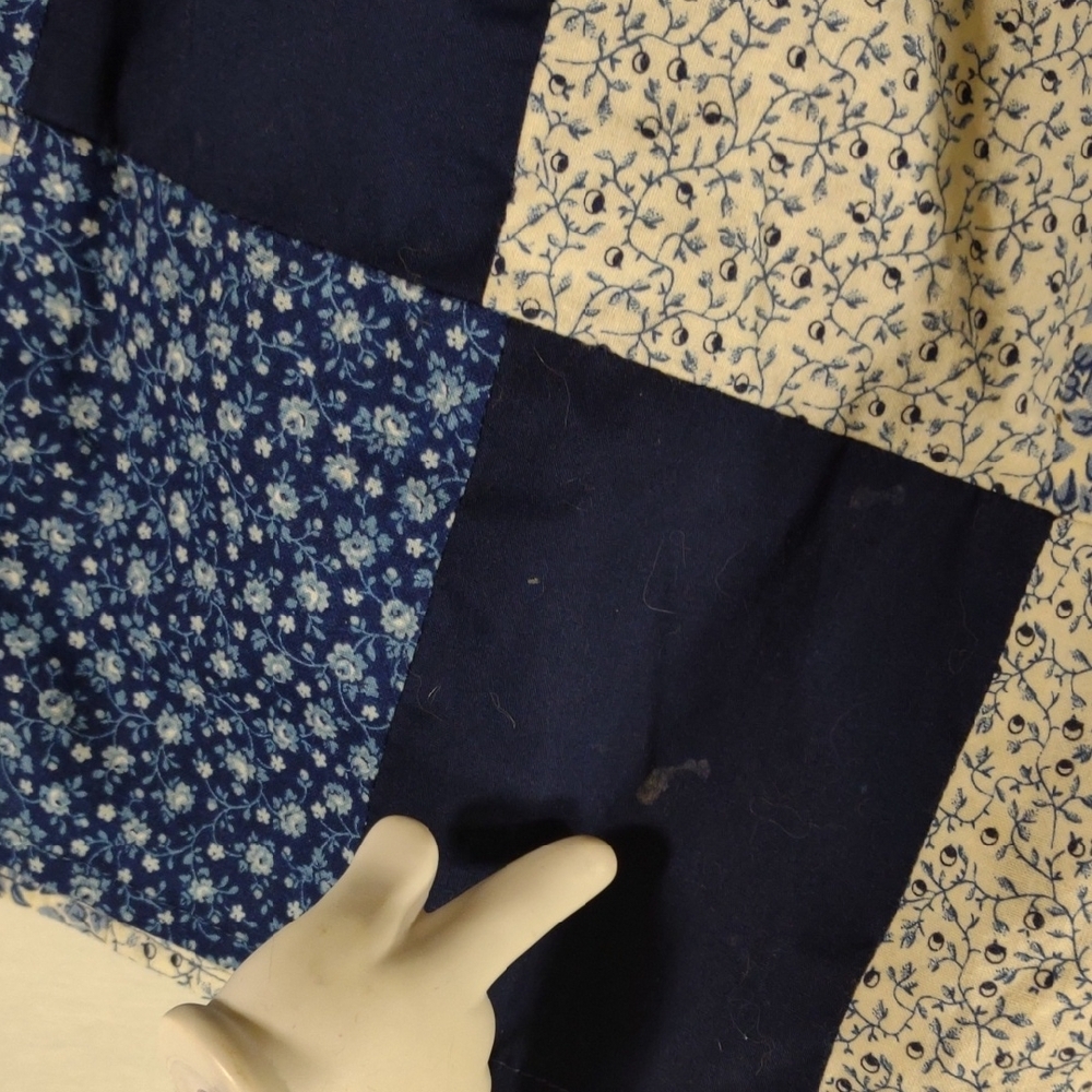 Vintage Handmade Blue & White Floral Patchwork A-Line Skirt - Size M - Picture 10 of 11